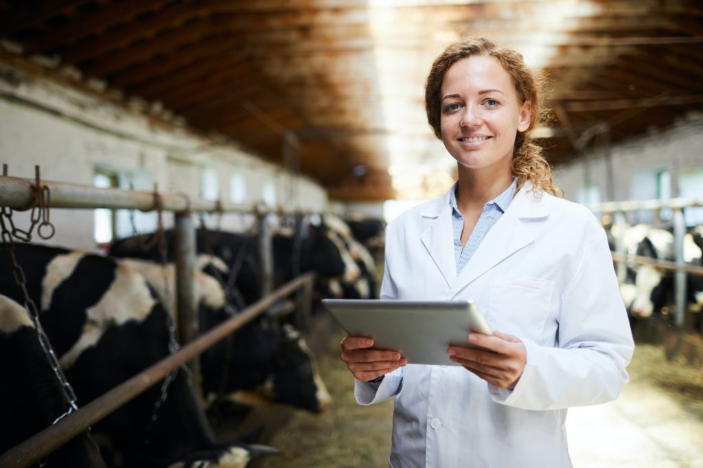 Smiling Veterinarian Working at Farm